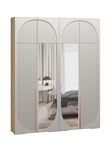 Шкаф распашной Брей-2.1 с антресолью Кашемир/Дуб Золотистый - фото 2